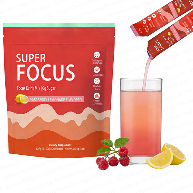 Hot Selling Lion'S Mane Extract Powder 0 Sugar Focus Drink Mix Energy Brain Booster Supplement for Mental Clarity & Memory